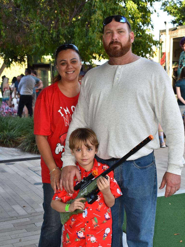 Melissa, Adam and Angus Vycke at the CBD Christmas Fair in Rockhampton on December 3, 2022.