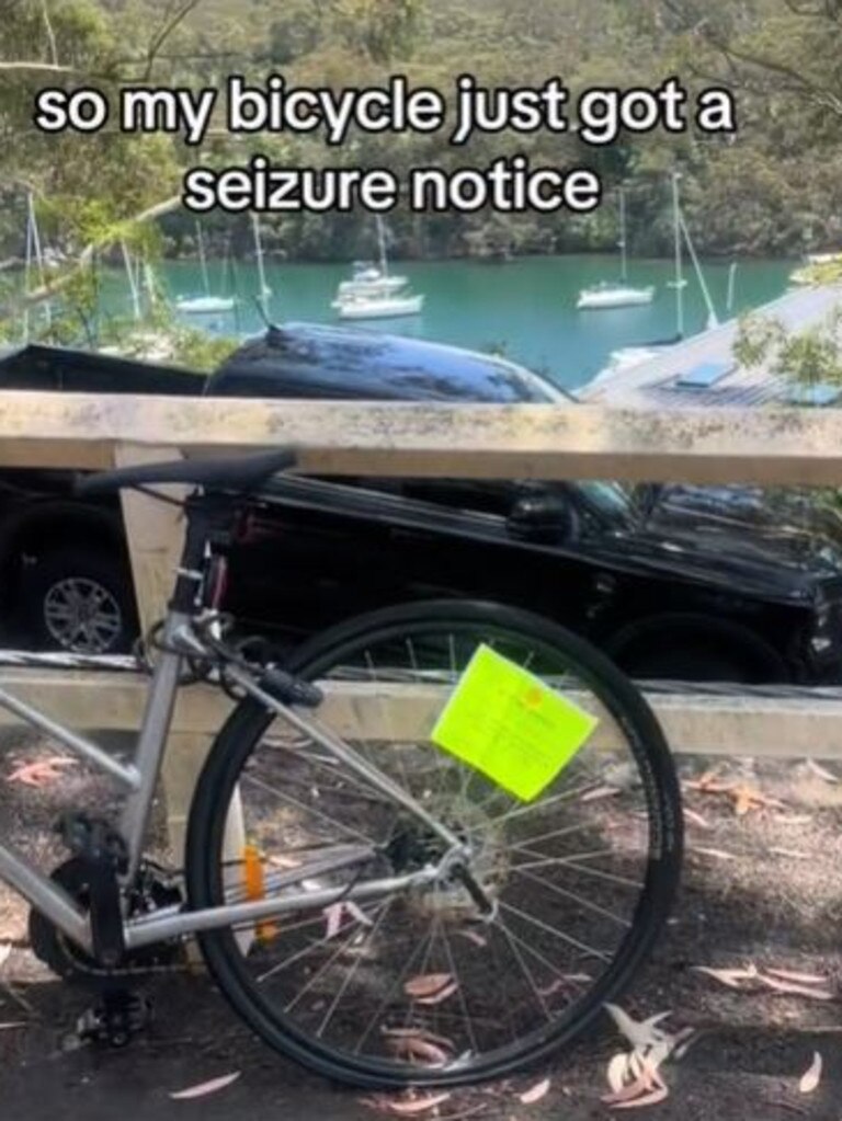 Ms Usmar found the seizure notice issued by North Sydney Council attached to her bike. Picture: Tikok@natashausmar