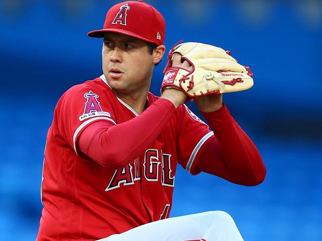 TORONTO, ON - JUNE 18: Tyler Skaggs #45 of the Los Angeles Angels of Anaheim delivers a pitch in the first inning during a MLB game against the Toronto Blue Jays at Rogers Centre on June 18, 2019 in Toronto, Canada.   Vaughn Ridley/Getty Images/AFP == FOR NEWSPAPERS, INTERNET, TELCOS & TELEVISION USE ONLY ==