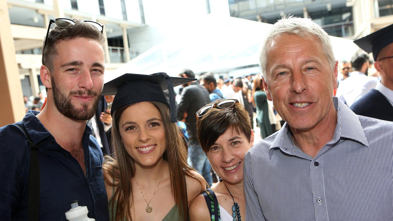 Deakin graduation: Nick Richardson, Jessika Huff, Carolyn and Chris Huff.