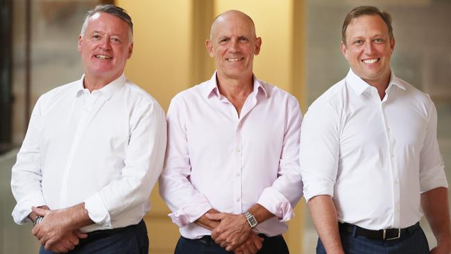 Sport and Tourism Minister Michael Healy with the ALP’s candidate for Mulgrave, Richie Bates and Premier Steven Miles. Picture: Annette Dew