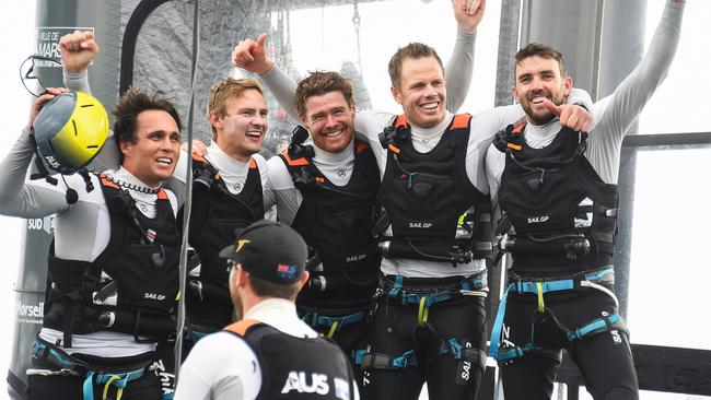 The Australian SailGP team celebrates after winning the series title last year.