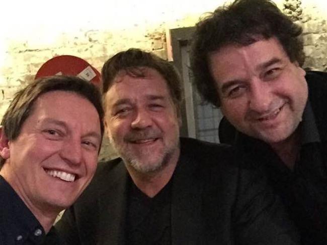 Rove McManus, Russell Crowe and Mick Molloy at the Gala 4 Gilbo in Sydney. Picture: Instagram