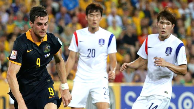 Australias Tomi Juric. The Australian Socceroos vs the Korea Republic at Brisbane Stadium.  Pic Peter Wallis