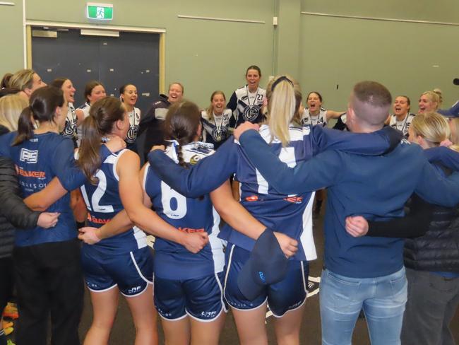 Old Launcestonians belt out their team song after their grand final win. Picture: Jon Tuxworth