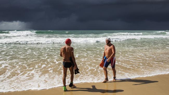 Lindsay Crofton exiting the ocean at Coolum Beach in 2018. Picture: Lachie Millard