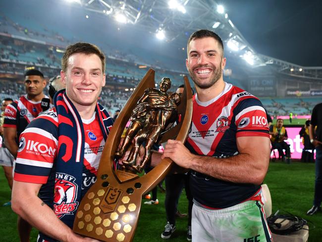 Will Luke Keary or James Tedesco have to make way for the Roosters to keep young superstar Joseph Suaalii? Credit: NRL Images.