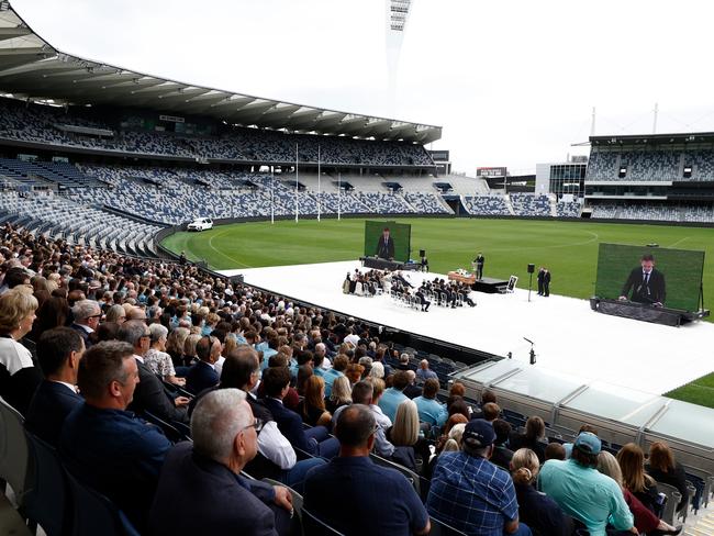 Thousands packed into GMHBA Stadium for the funeral. Picture: Michael Willson/AFL Photos