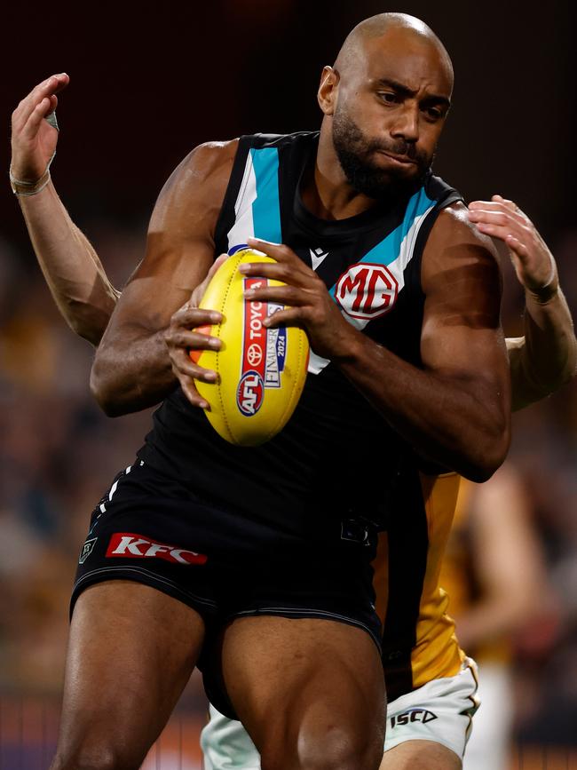 Does Esava Ratugolea have a spot in Port Adelaide’s best side? Picture: Michael Willson/AFL Photos via Getty Images