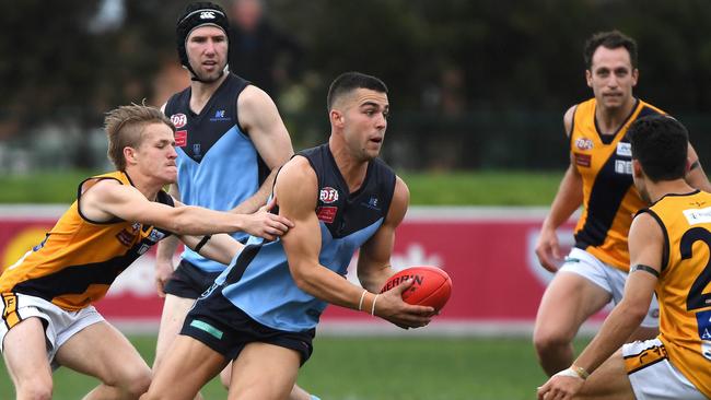 EDFL Premier Division clubs Aberfeldie and Strathmore lock horns. Picture: James Ross