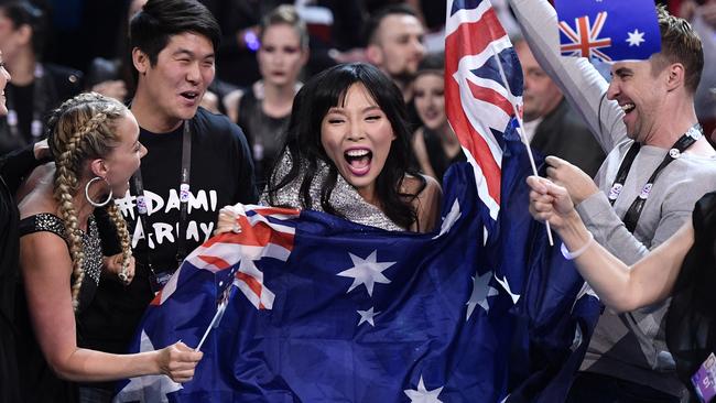 Dami Im and her label Sony should be planning an all-out assault on Europe following her second place finish at the Eurovision Song Contest on Sunday, industry experts say. Picture: AP Photo