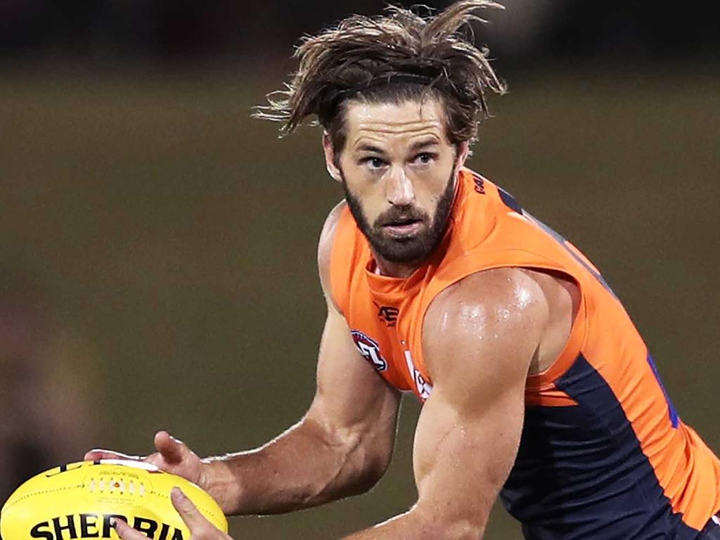 SYDNEY, AUSTRALIA - MARCH 02: Callan Ward of the Giants controls the ball during the 2019 JLT Community Series AFL match between the Greater Western Sydney Giants and the Sydney Swans at Blacktown International Sportspark on March 02, 2019 in Sydney, Australia. (Photo by Matt King/Getty Images)