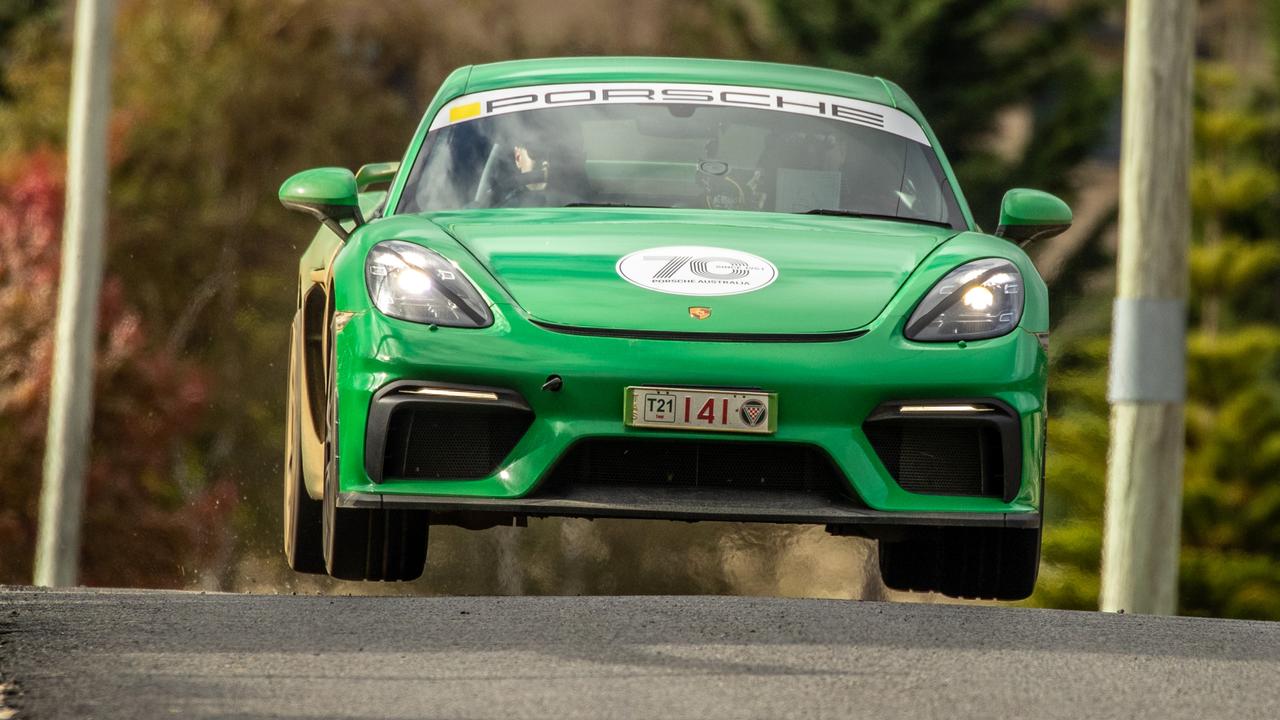 Porsche’s Cayman GT4 in action at Targa Tasmania 2021.