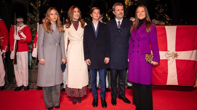 Denmark's Princess Josephine, Queen Mary, Prince Vincent, Princess Isabella, King Frederik, and Princess Isabella in Copenhagen. Picture: Emil Nicolai Helms/Ritzau Scanpix/AFP