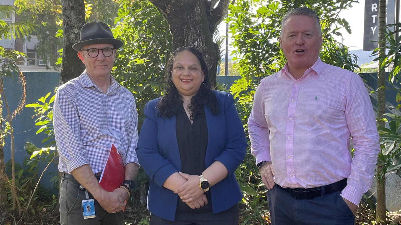 CHHHS mental health service director Wade Norrie, CHHHS chief executive Leena Singh and Member for Cairns Michael Healy. Picture: Catherine Duffy.