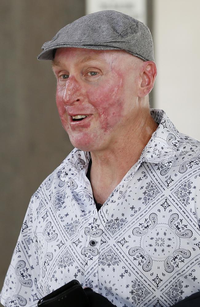 Injured coal miner Wayne Sellars, badly burned in the explosion at the Grosvenor mine at Moranbah on May 6 2020, arrives to give evidence at the coal mining board of inquiry in Brisbane on April 7. (Image/Josh Woning)