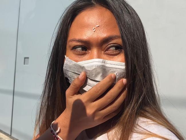 Ricky Olarenshaw’s estranged wife Saranitha leaves Kerobokan prison. Picture: Lukman S. Bintoro