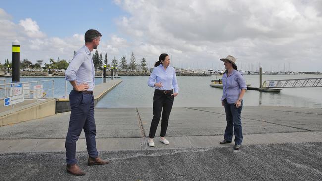 ELECTION COMMITMENT: Keppel MP Brittany Lauga was joined by Premier Annastacia Palaszczuk and Transport Minister Mark Bailey to announce a $2 million election commitment to upgrade Rosslyn Bay Boat Harbour. Picture: JACK TRAN