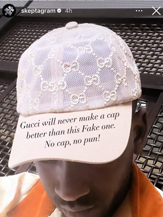 UK rapper Skepta and his counterfeit Gucci cap.