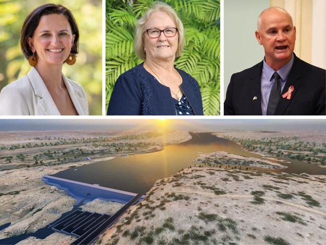 Townsville Enterprise's Claudia Brumme-Smith, Charters Towers mayor Liz Schmidt and Minister for Water Glenn Butcher want to see Big Rocks Weird built. Picture: Supplied.