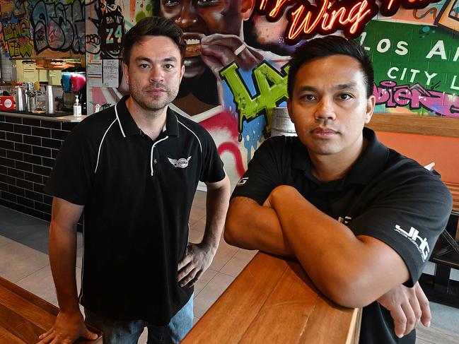 13/11/2024: Owners of Wing Fix (L-R) Ross and Peter Jacobi face the liquidation of their store in Cooparoo, Brisbane. Liquidations are coming into line with southern states and  Wing Fix is the latest victim of harsh economic times.  pic: Lyndon Mechielsen/Courier Mail