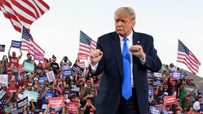 US President Donald Trump dances at the end of a rally in Carson City, Nevada. Picture: AFP