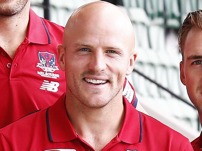 The Melbourne Football Club today announced their 2015 Leadership Group. Pictured is Jack Grimes, Daniel Cross, Nathan Jones, Lynden Dunn, Heritier Lumumba and Chris Dawes. Picture: Paul Loughnan