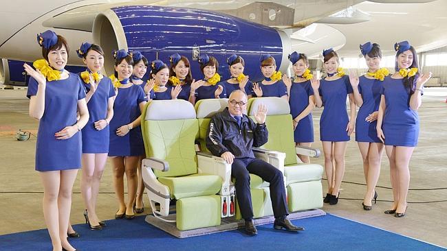 Making its mark ... the president of Japan&#39;s Skymark Airlines, Shinichi Nishikubo, and fl