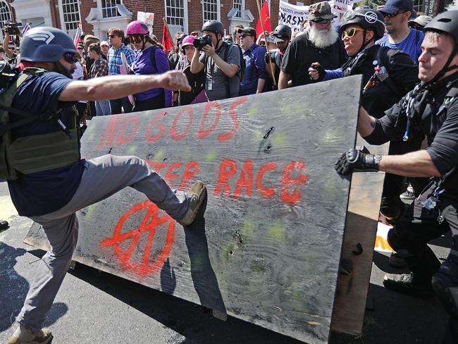 White nationalists, Neo-Nazis and members of the "alt-right" clash with counter-protesters. Picture: Getty