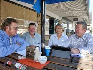 BRAINS TRUST: Councillor Paul Lobegeier, Hec Cilah, Mia Francis and MP Colin Boyce discuss the next step for Monto. Picture: Mackenzie Colahan