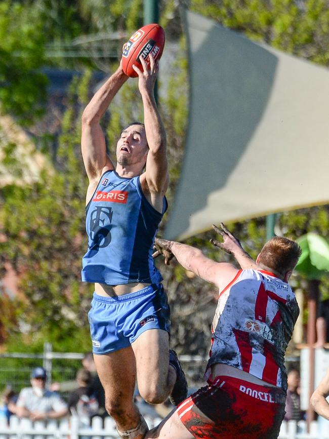 Daniel Fahey-Sparks flies high against the Roosters. Picture: Brenton Edwards