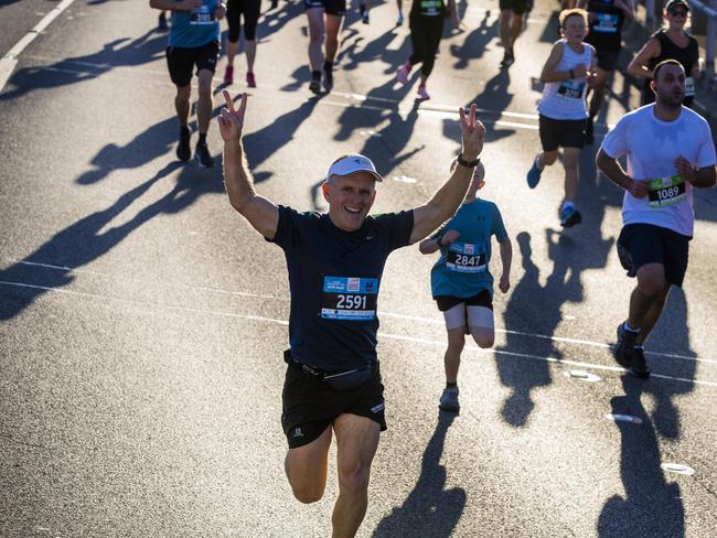 Run the Bridge Fun Run 2020 across Tasman Bridge. Picture: RICHARD JUPE