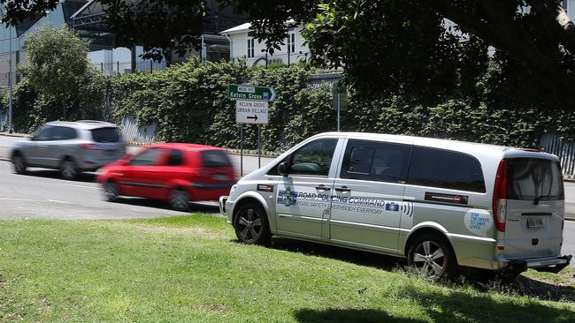 A speed camera parked on the footpath on Kelvin Grove Rd.