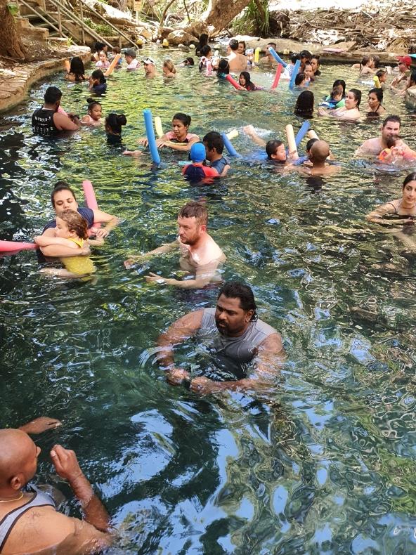 Crowds at the Mataranka Hot Springs over the weekend. Picture: Supplied