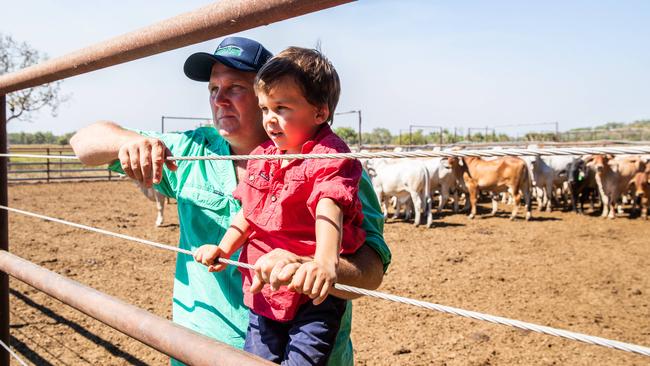 Hamish Brett with son Stirling. The family-owned Brett Cattle Company was the lead claimant in the class action against the federal government. Picture: Helen Orr