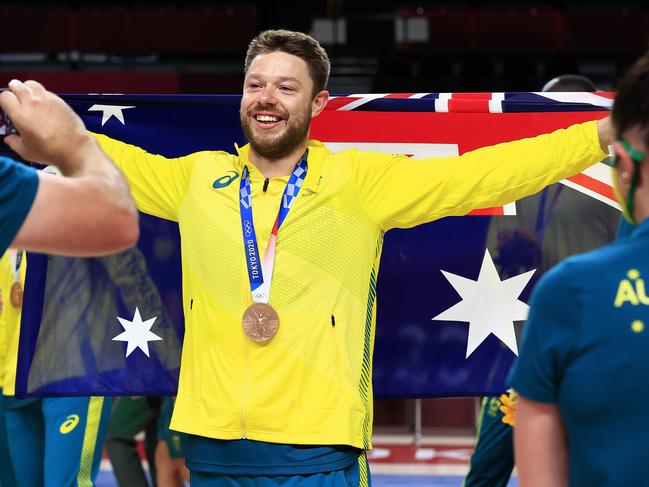 Matthew Dellavedova is one of the 12 immortal Aussies who won the nation’s first major men’s basketball medal at the Tokyo Olympics. Picture: Adam Head