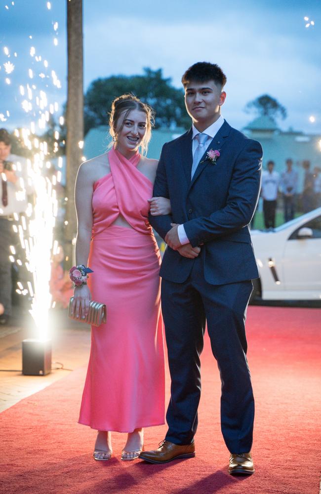 Regina Gleeson and Sonny Lees arrive at Toowoomba Anglican School class of 2024 school formal. Friday, November 15, 2024. Picture: Christine Schindler