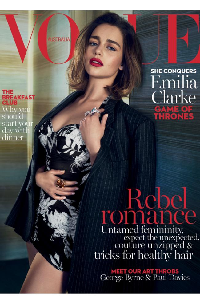 Emilia Clarke on the cover of Vogue Australia’s May issue.