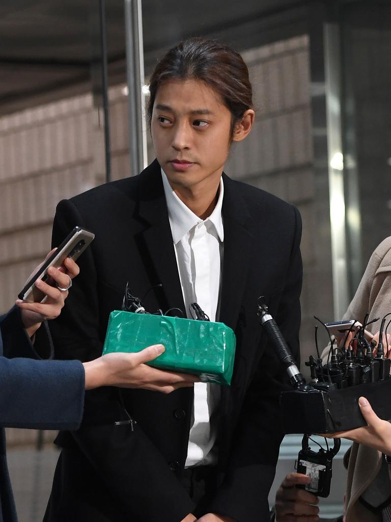 K-pop star Jung Joon-young arrives to attend a hearing on his arrest warrant at the Seoul central district court in March 2019. Picture: AFP