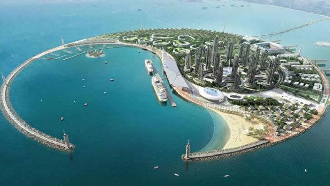 Renders from an unsolicited proposal for a cruise and super yacht terminal at Botany Bay. Picture: Global Innovation Corporation