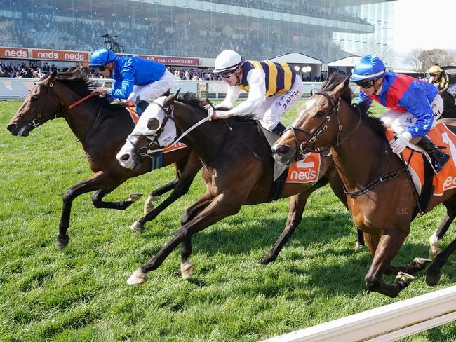 Anamoe ridden by James McDonald wins the Neds Might And Power at Caulfield Racecourse on October 08, 2022 in Caulfield, Australia. (Photo by Reg Ryan/Racing Photos via Getty Images)