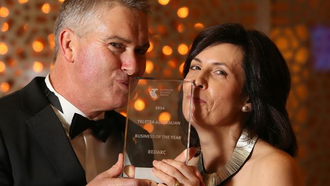 Anthony and Michelle Kittel of REDARC celebrate as the 2014 Telstra Australian Business of the Year in Melbourne Picture: Hamish Blair