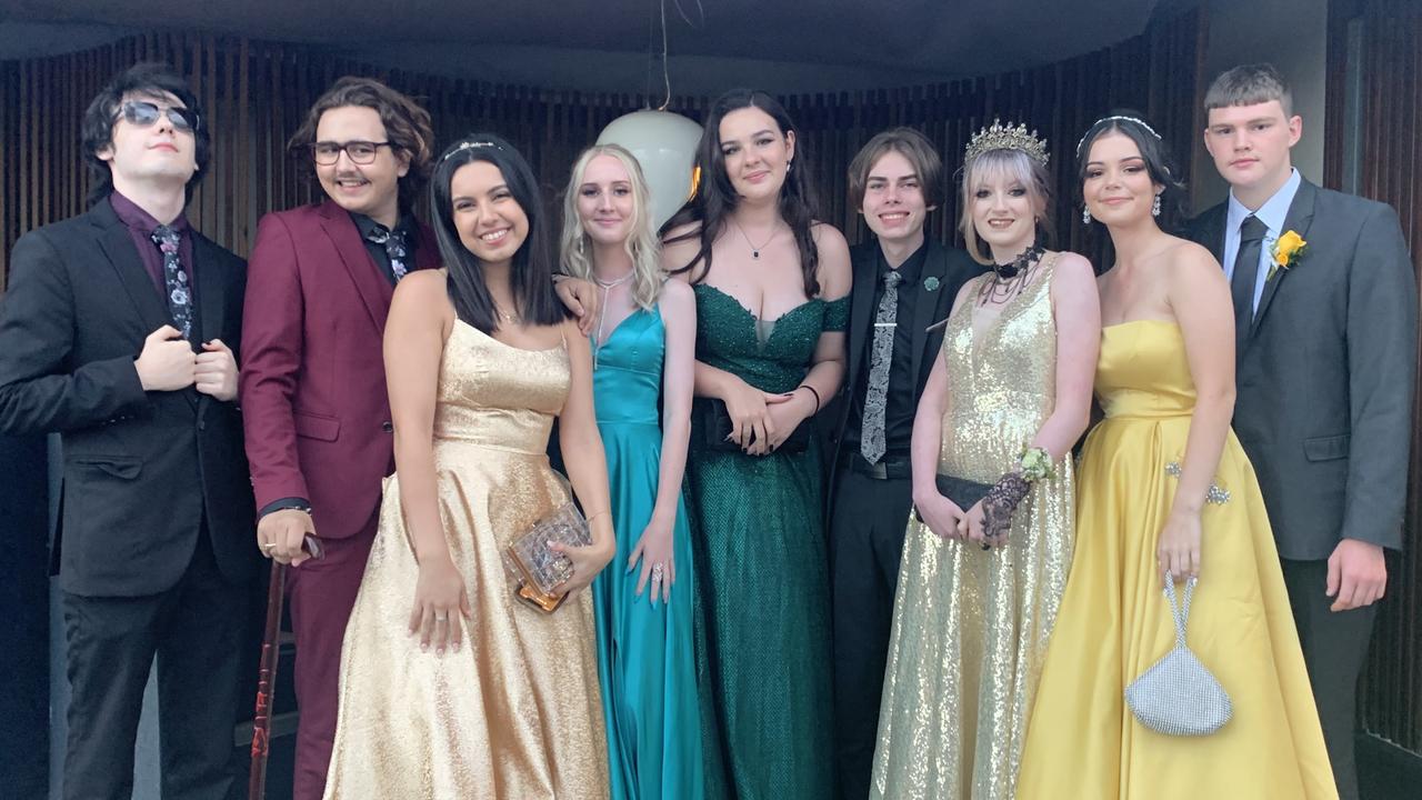 Josh Clark, Jack Barrett, Yara Mikha, Georja Miles, Tilanah Dessent, Rylen Moffat, Taryn McCallum, Miya Fourie, and Corey Mitchell-Ives at the 2021 Springfield Central State High School Year 12 formal on the 17th of November 2021. Picture: Supplied