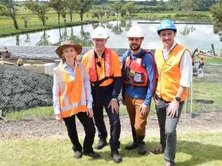 Sharyn Hunnisett, Geoff Fussell, Vincent Pinchou and Isaac Smith, during installation of the solar panels. Picture: Samantha Poate