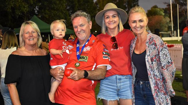 Linda Wallin, Navy Wallin, Mark Wallin, Elle Wallin and Julie Chapman at the AFL Capricornia grand finals, Rockhampton Cricket Grounds, September 10, 2022.