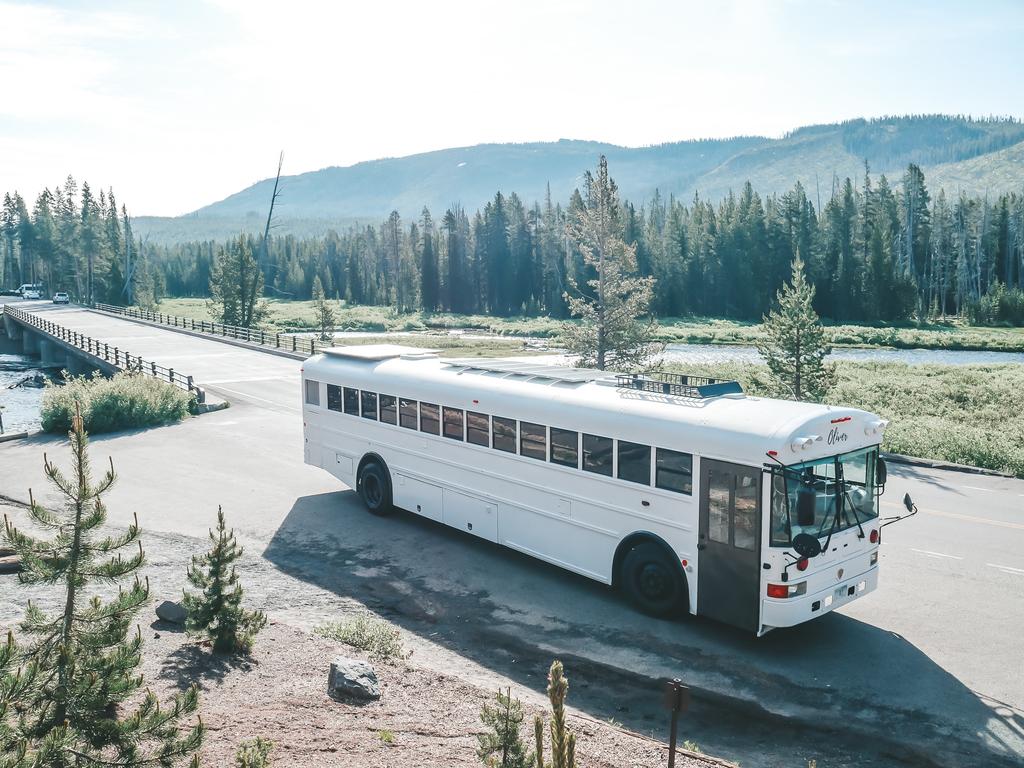 Their bus, Oliver, which they bought and renovated for just under $30,000. Picture: MDWfeatures/Tawny McVay