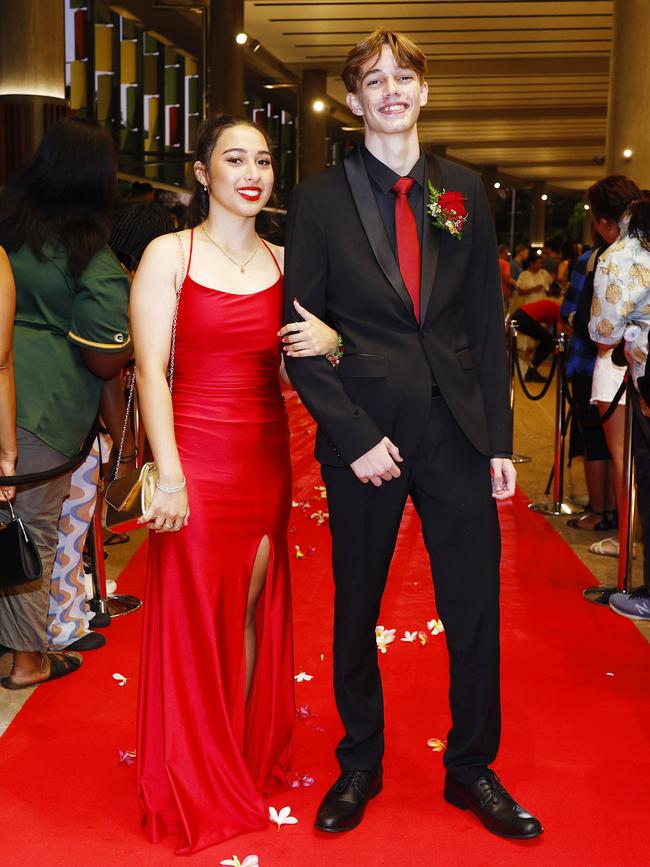 Zean Byers and Travis Beckman at the Trinity Bay High School formal evening, held at the Cairns Convention Centre. Picture: Brendan Radke