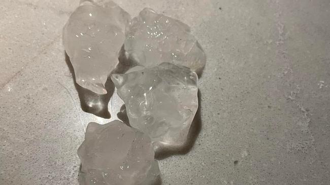 The hailstones Ms Dobson collected after a storm which destroyed four cars outside her home, including her partner’s brand new ute.