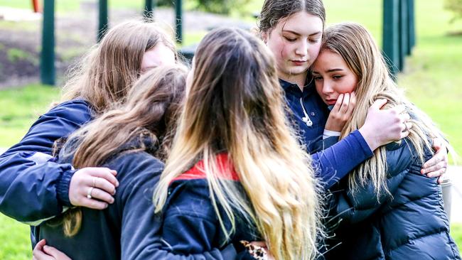 Hallam Senior College hold a memorial for their fellow students, who died in the crash. Picture: Tim Carrafa