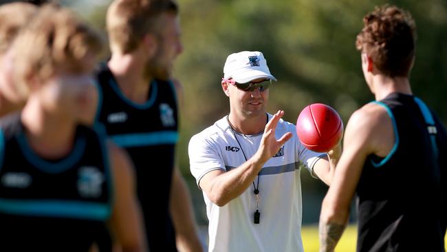 Port Adelaide Power football team pre-season training at Alberton Oval. Defensive coach Matthew Nicks.